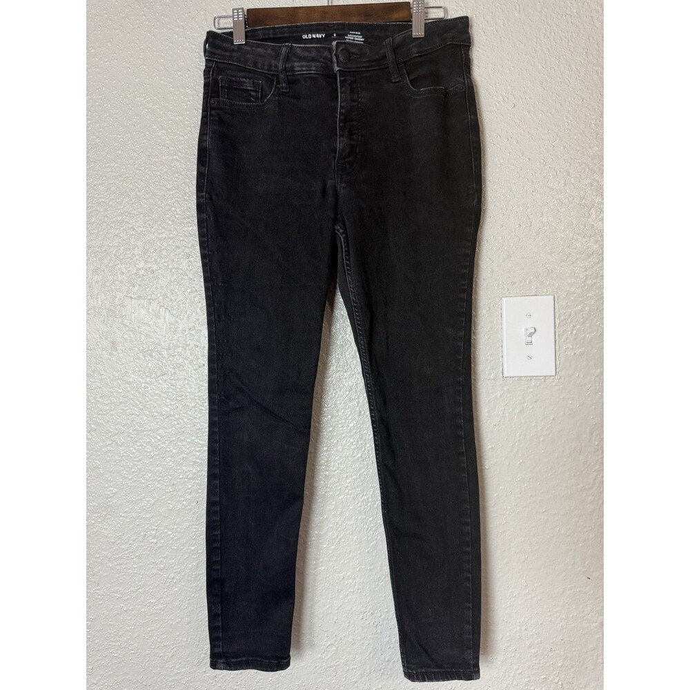 Old Navy Rockstar Super Skinny Jeans High Rise Women Size 8 short Stretch Black - Picture 1 of 9